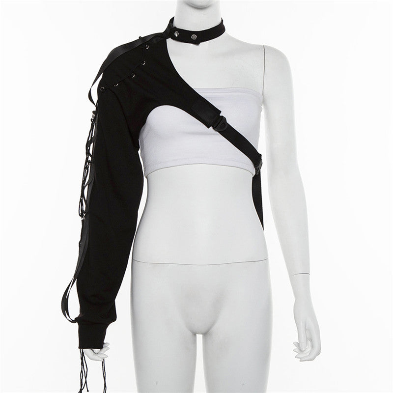 One Shoulder Long Sleeved Tie-up Streetwear