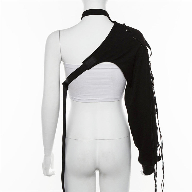 One Shoulder Long Sleeved Tie-up Streetwear