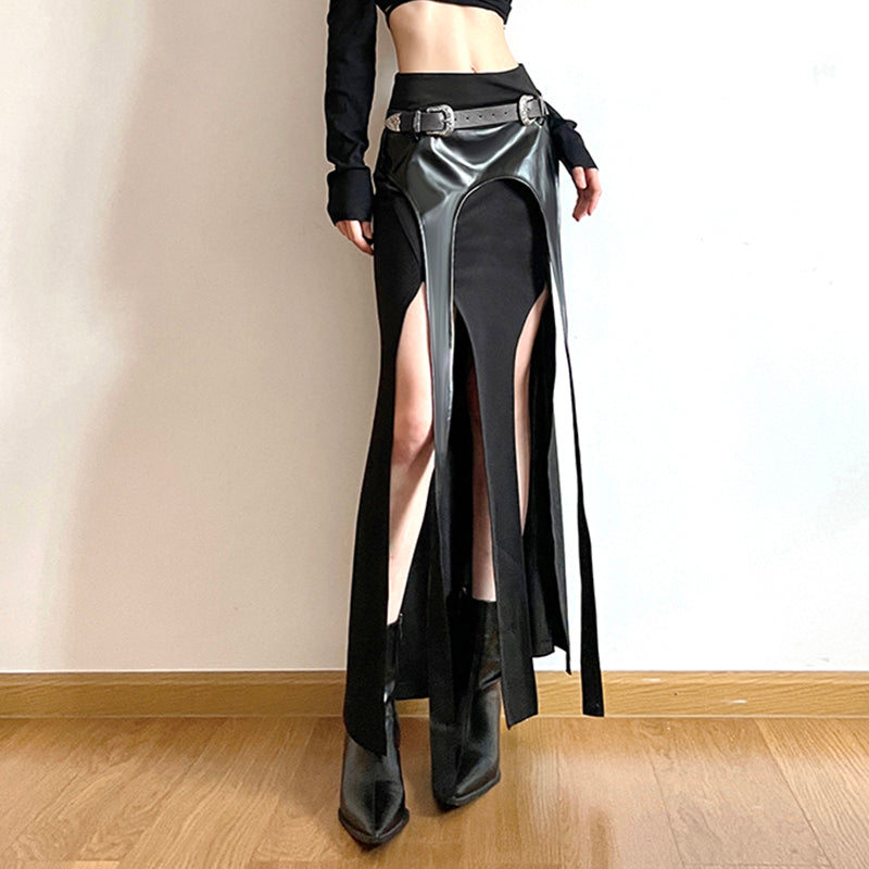Rockmore Fashion PU Belt Match Long Skirt