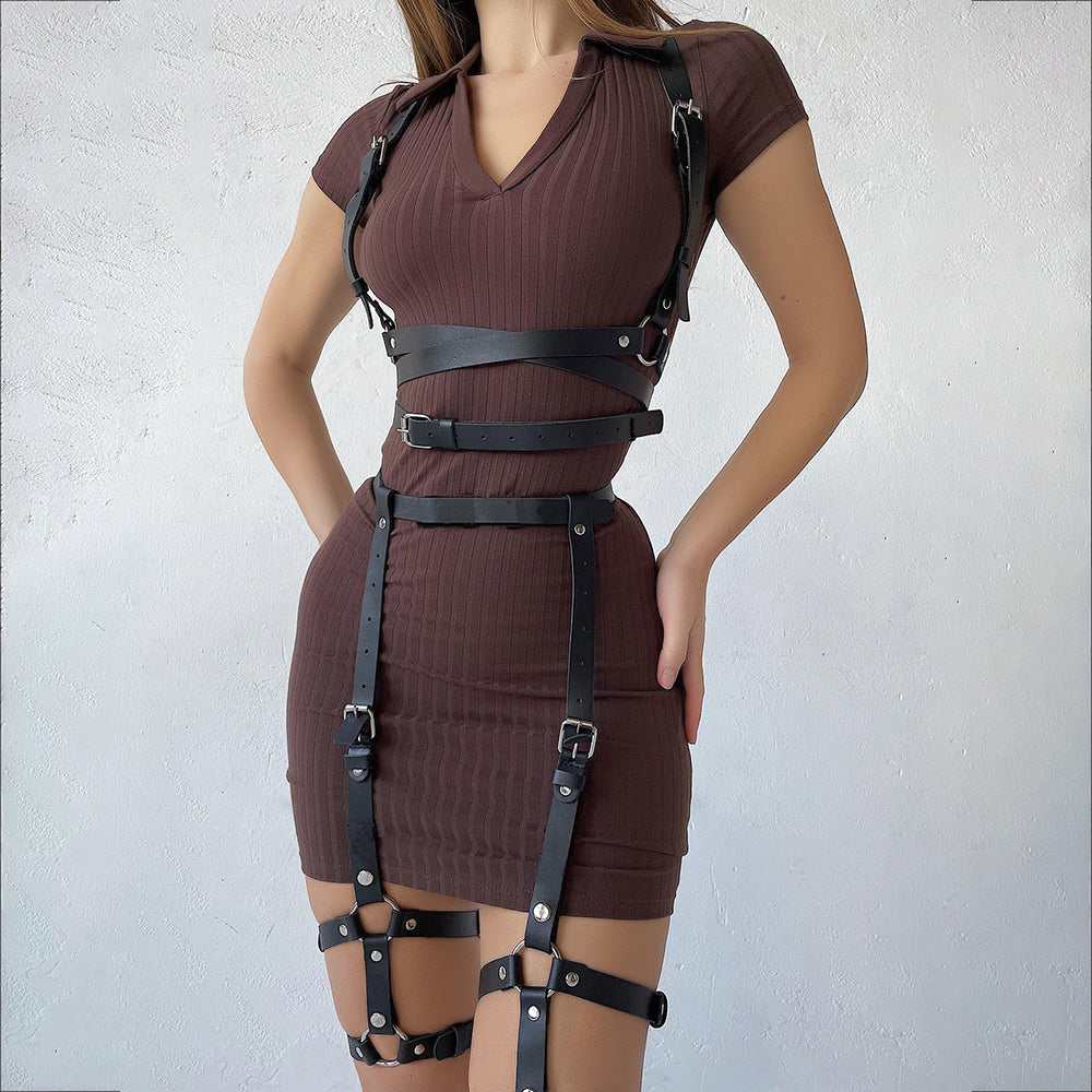 Fashionable Leather Harness Waist Belt Set