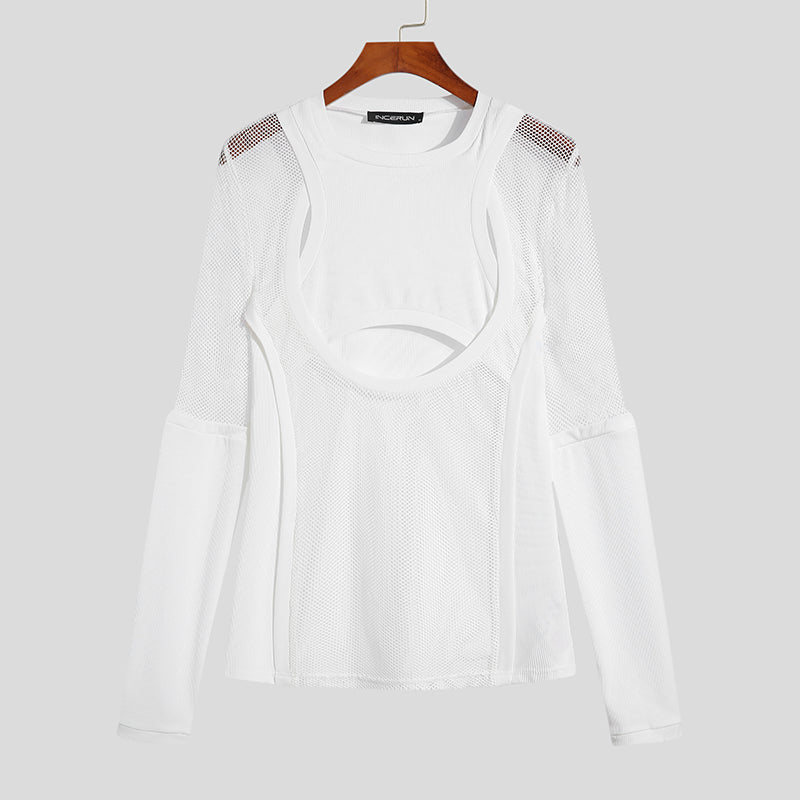 Men T-Shirt Mesh Patchwork