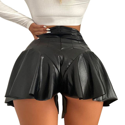 Royal Clubwear Faux Leather Ruffled Mini Shorts